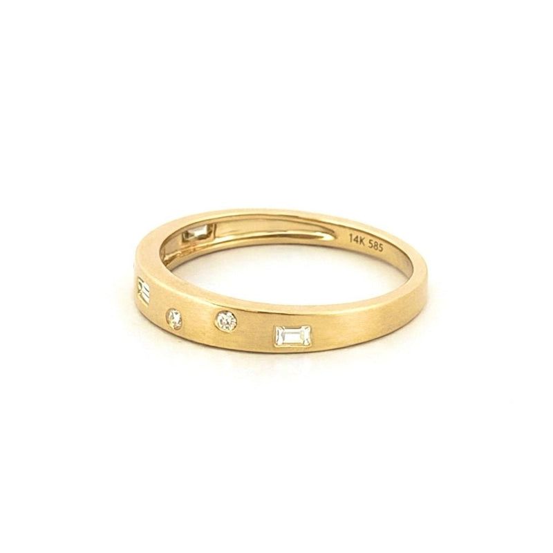 14K Gold Spaced Baguette and Round Diamond Fashion Band