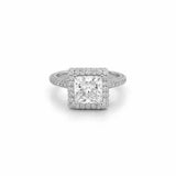 14K Gold 1.50 Carat Lab Grown Princess Two Initial 3D Cathedral Halo Engagement Ring
