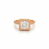 14K Gold 1.50 Carat Lab Grown Princess Two Initial 3D Cathedral Halo Engagement Ring