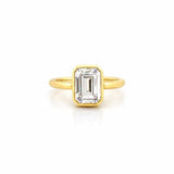 14K Gold 3.00 Carat Emerald Cut Lab Grown Diamond Bezel Solitaire Engagement Ring