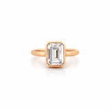14K Gold 3.00 Carat Emerald Cut Moissanite Bezel Solitaire Engagement Ring