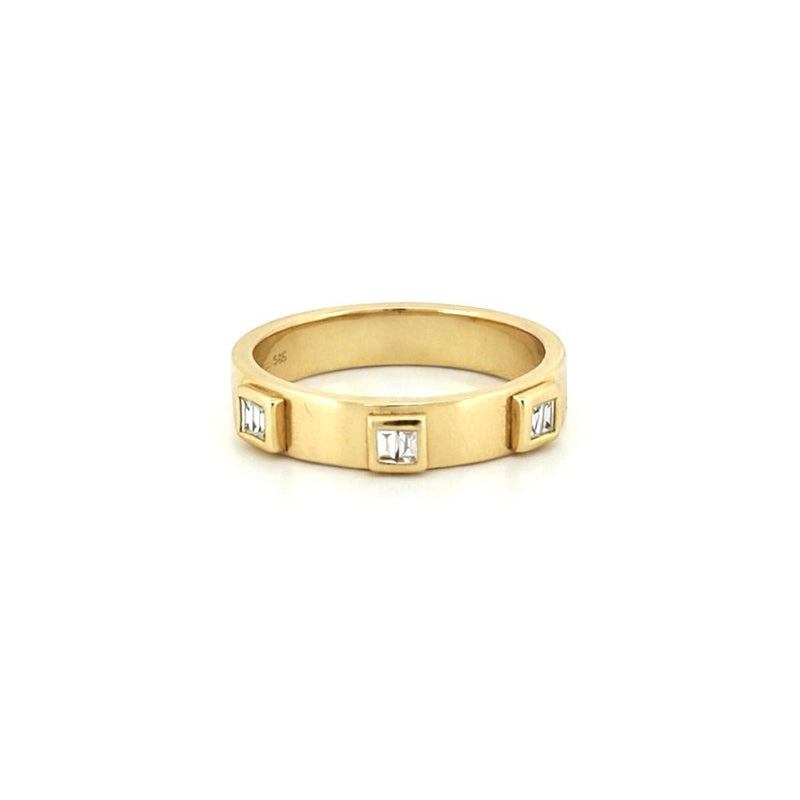 14K Gold Three Baguette Diamond Raised Bezel Band