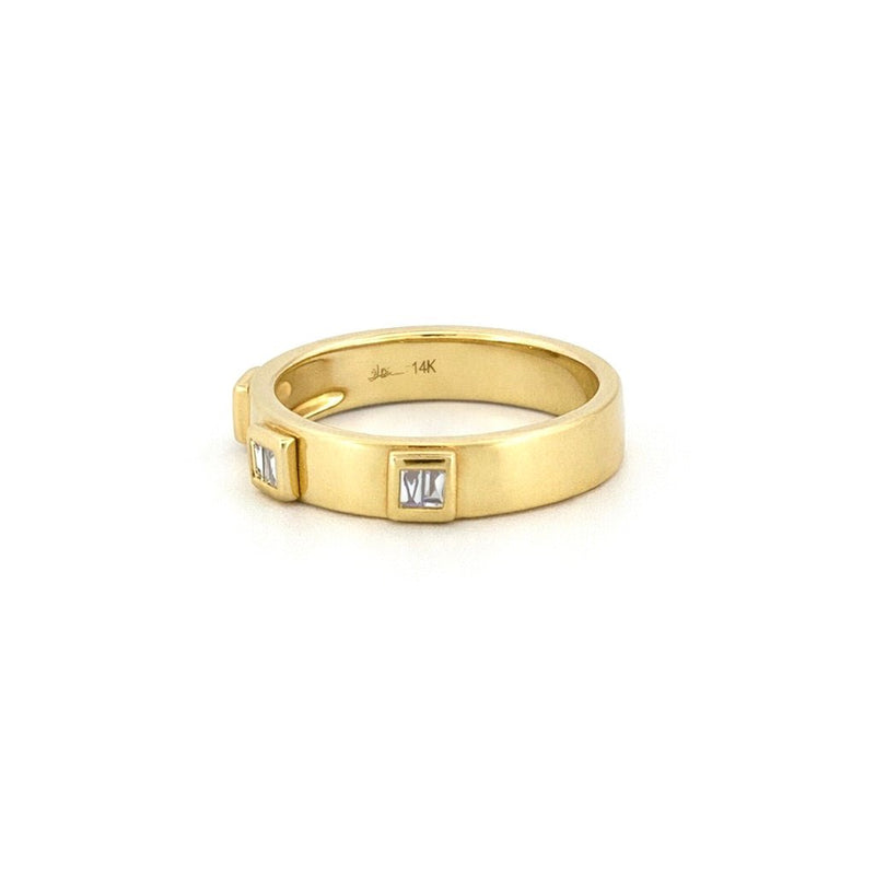 14K Gold Three Baguette Diamond Raised Bezel Band