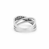 14K Gold Black Diamond and Diamond Crossed Two Row Ring