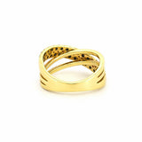 14K Gold Black Diamond and Diamond Crossed Two Row Ring