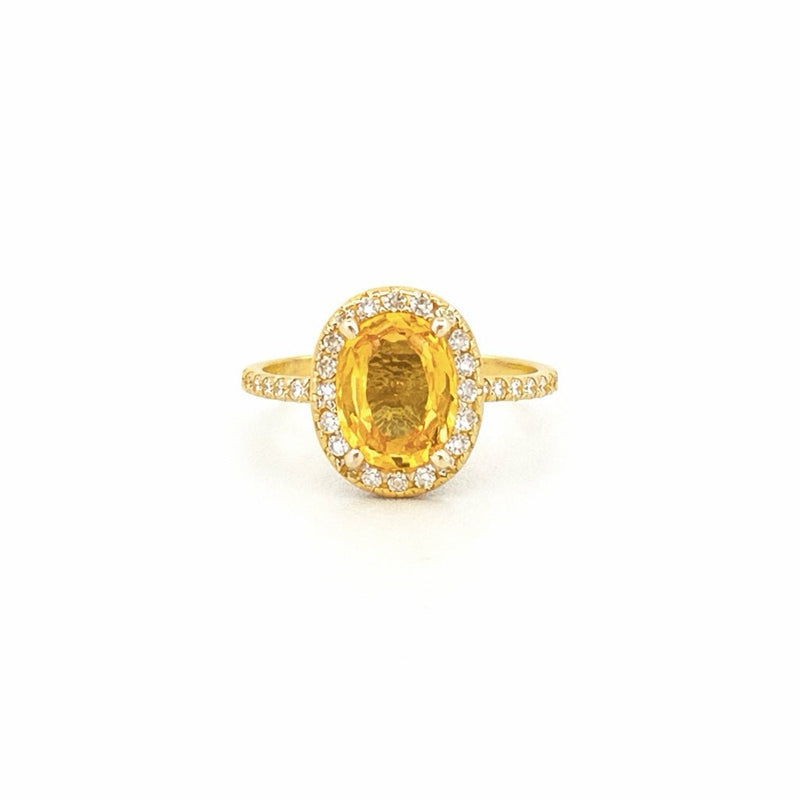 14K Gold 2.00 Carat Oval Yellow Sapphire Diamond Halo Engagement Ring