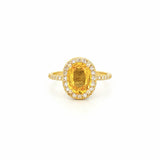 14K Gold 2.00 Carat Oval Yellow Sapphire Diamond Halo Engagement Ring