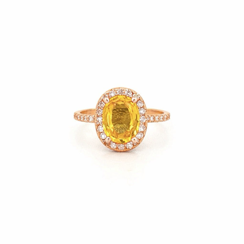14K Gold 2.00 Carat Oval Yellow Sapphire Diamond Halo Engagement Ring