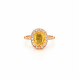 14K Gold 2.00 Carat Oval Yellow Sapphire Diamond Halo Engagement Ring