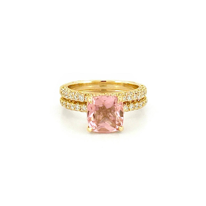 14K Gold 2.00 Carat Cushion Morganite 3D Engagement Set