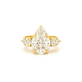 14K Gold Three Stone Cluster Pear Shape Diamond Engagement Ring