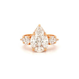 14K Gold Three Stone Cluster Pear Shape Diamond Engagement Ring