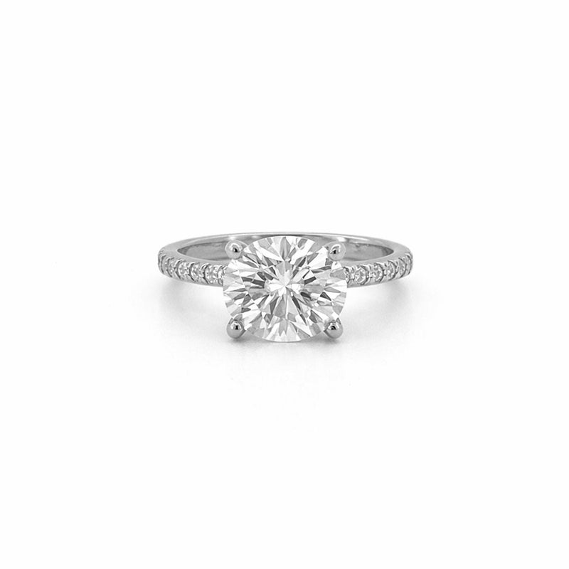 14K Gold 2.50 Carat Oval East West Moissanite Under Halo Eternity Engagement Ring
