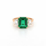 14K Gold Lab Grown Emerald Three Stone Engagement Ring