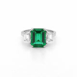 14K Gold Lab Grown Emerald Three Stone Engagement Ring