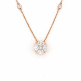 14K Gold Round Shape Cluster Diamond Pendant Necklace