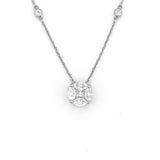 14K Gold Round Shape Cluster Diamond Pendant Necklace