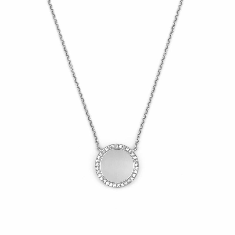 14K Gold Diamond Round Plate Necklace