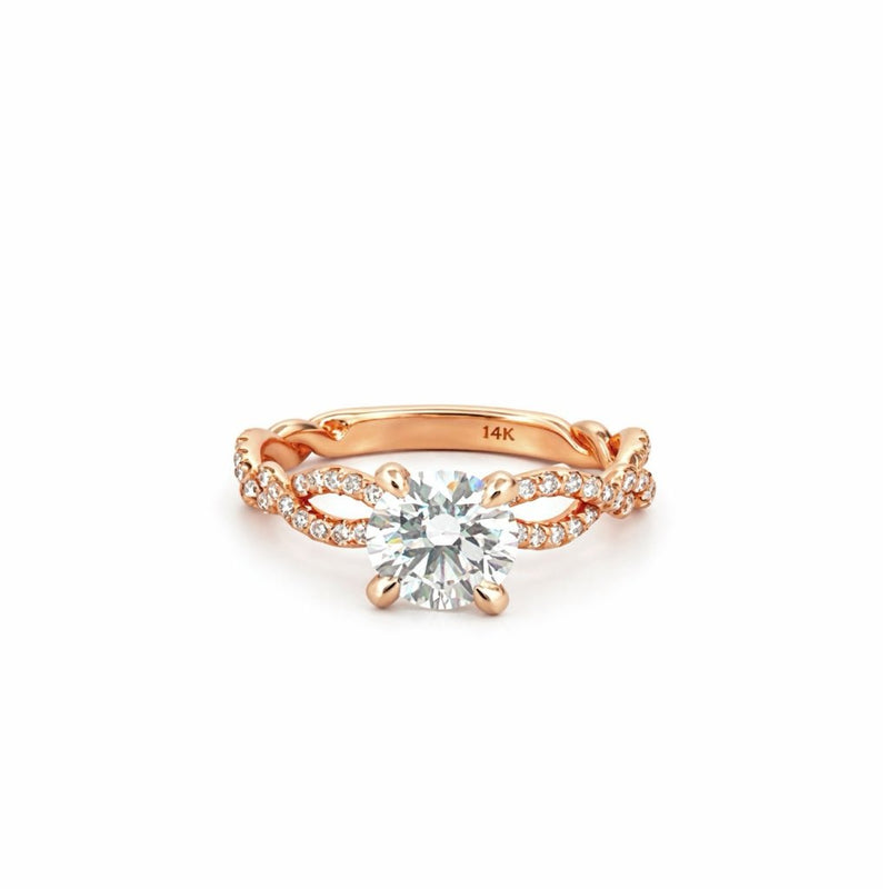 14K Gold 1.00 Carat Lab Grown Round Twisted Shank Engagement Ring