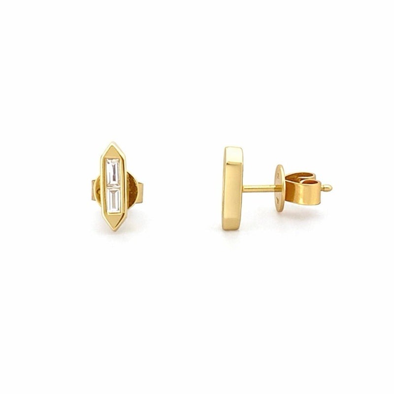 14K Gold Hexagonal Baguette Stud Earrings