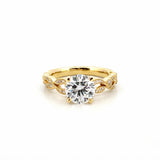 14K Gold 1.60 Carat Lab Grown Round Art Deco Leaf Engagement Ring