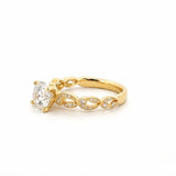14K Gold 1.60 Carat Lab Grown Round Art Deco Leaf Engagement Ring