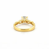 14K Gold 1.60 Carat Lab Grown Round Art Deco Leaf Engagement Ring
