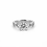 14K Gold 1.60 Carat Lab Grown Round Art Deco Leaf Engagement Ring