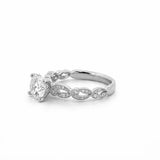 14K Gold 1.60 Carat Lab Grown Round Art Deco Leaf Engagement Ring
