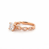 14K Gold 1.60 Carat Lab Grown Round Art Deco Leaf Engagement Ring