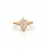 14K Gold Pear Cluster Diamond Curved Engagement Ring
