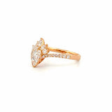 14K Gold Pear Cluster Diamond Curved Engagement Ring