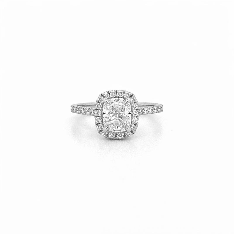14K Gold 1.20 Carat Natural Cushion Diamond Halo Engagement Ring