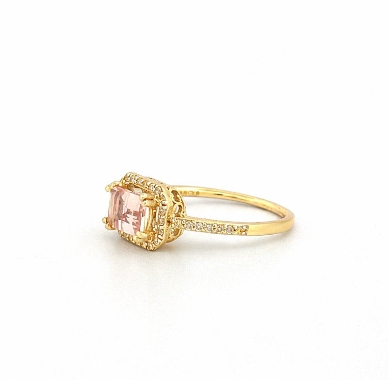 14K Gold 1.25 Carat East West Emerald Cut Morganite Art Deco Halo Engagement Ring