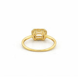 14K Gold 1.25 Carat East West Emerald Cut Morganite Art Deco Halo Engagement Ring