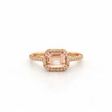 14K Gold 1.25 Carat East West Emerald Cut Morganite Art Deco Halo Engagement Ring
