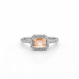 14K Gold 1.25 Carat East West Emerald Cut Morganite Art Deco Halo Engagement Ring