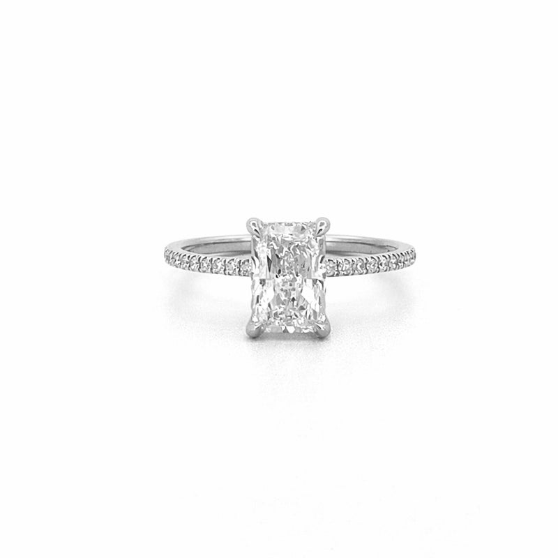 14K Gold 2.00 Carat Lab Grown Radiant Diamond Prong Set Under Halo Engagement Ring