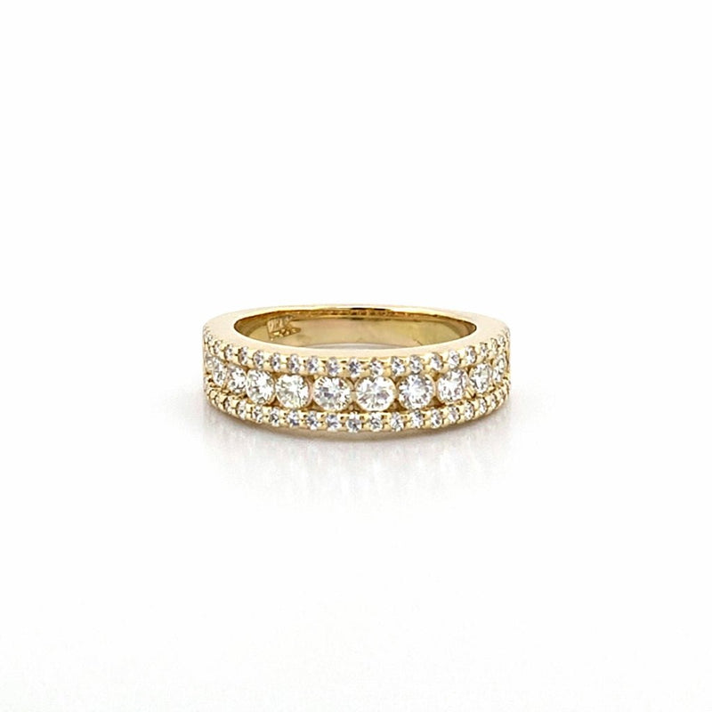 14K Gold Channel Set Diamond Three Row Pave Band