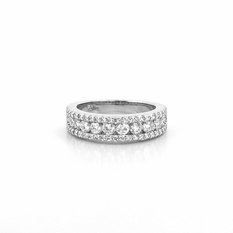 14K Gold Channel Set Diamond Three Row Pave Band