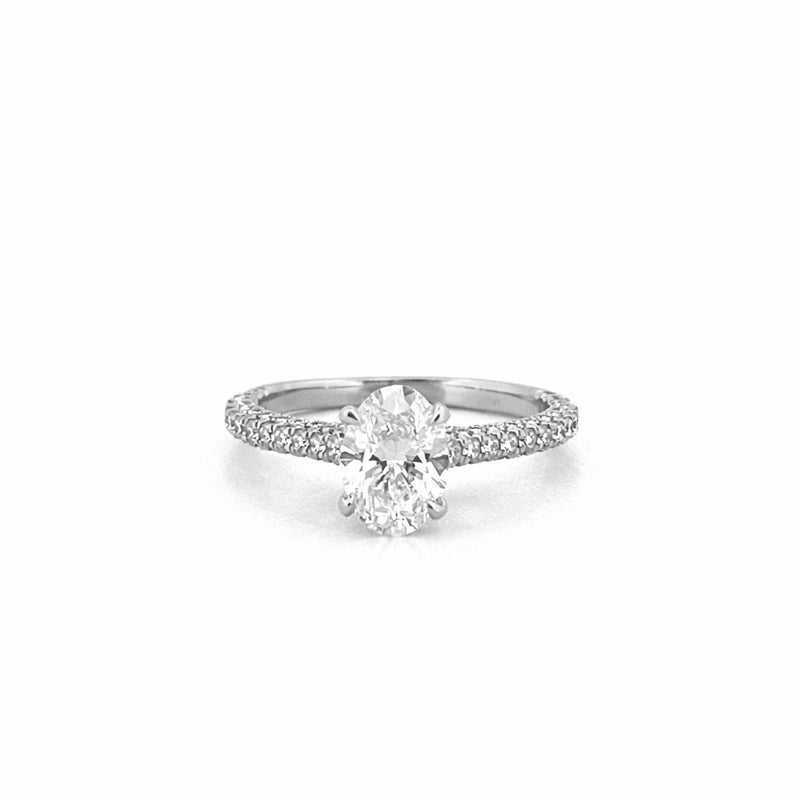 14K Gold 1.50 Carat Lab Grown Oval Diamond 3/4 3D Cathedral Engagement Ring