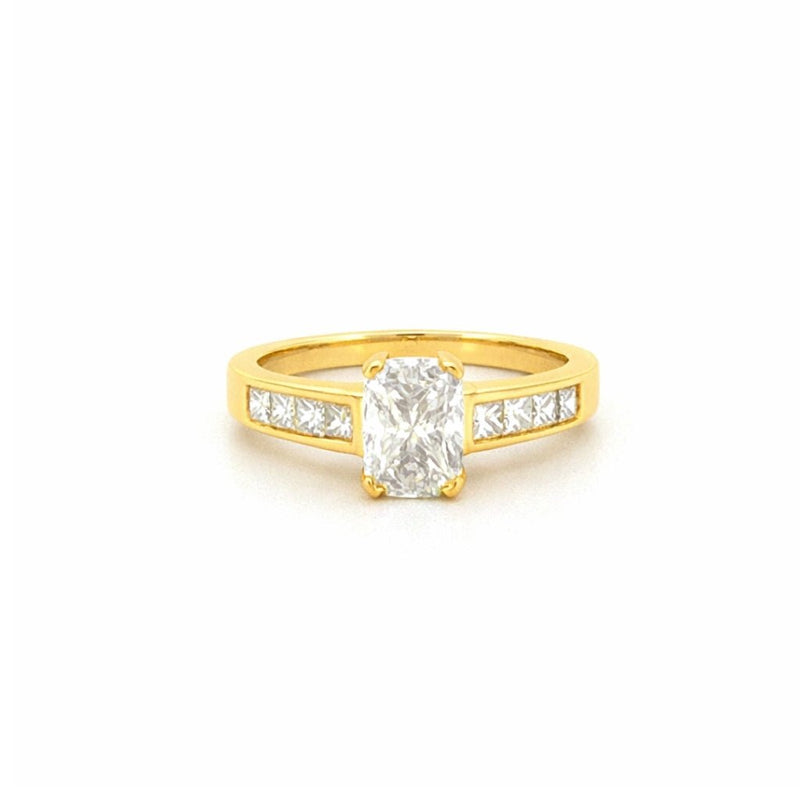 14K Gold Trillion Cut Cluster Diamond Channel Set Engagement Ring