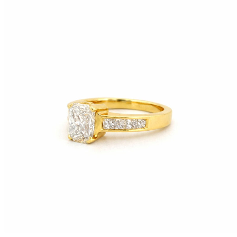 14K Gold Trillion Cut Cluster Diamond Channel Set Engagement Ring