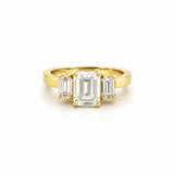 14K Gold Three Stone 2.50 Carat Emerald Moissanite Engagement Ring
