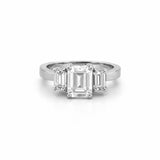 14K Gold Three Stone 2.50 Carat Emerald Moissanite Engagement Ring