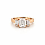 14K Gold Three Stone 2.50 Carat Emerald Moissanite Engagement Ring