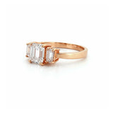 14K Gold Three Stone 2.50 Carat Emerald Moissanite Engagement Ring