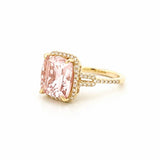 14K Gold 2.80 Carat Cushion Morganite Halo and U Shank Engagement Ring