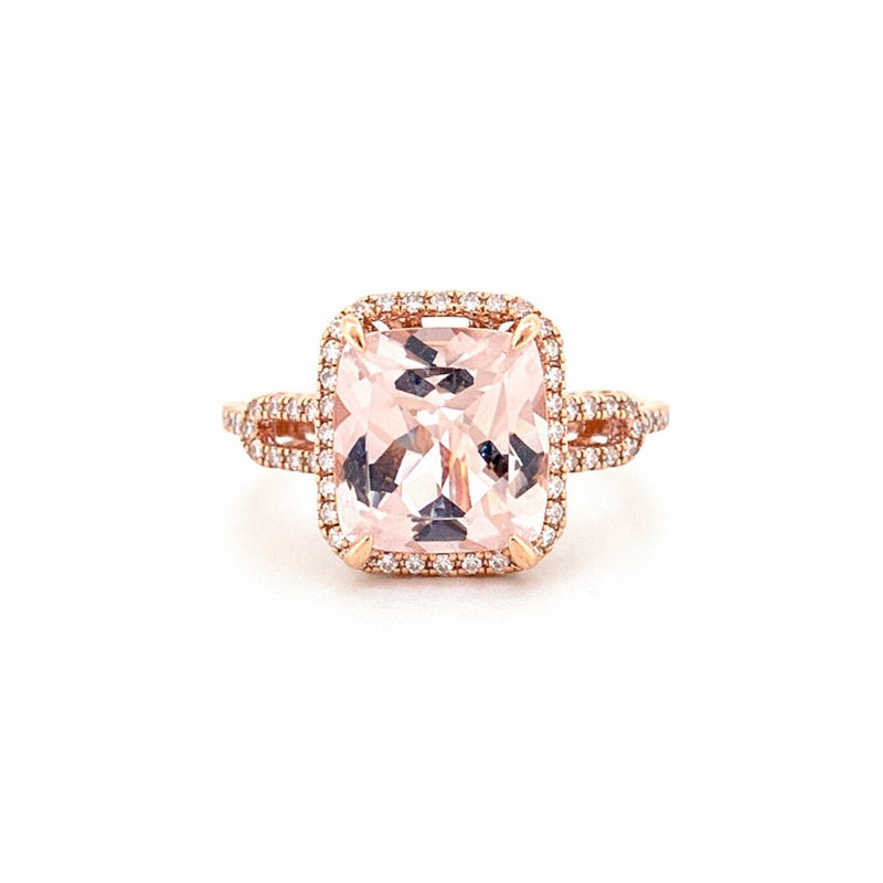14K Gold 2.80 Carat Cushion Morganite Halo and U Shank Engagement Ring