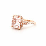 14K Gold 2.80 Carat Cushion Morganite Halo and U Shank Engagement Ring